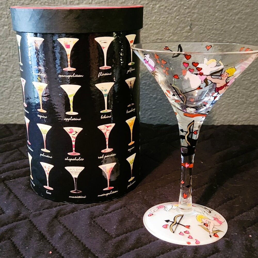 "Cupid's Bow" Hand Painted Martini Glass by Lolita! Never Used!